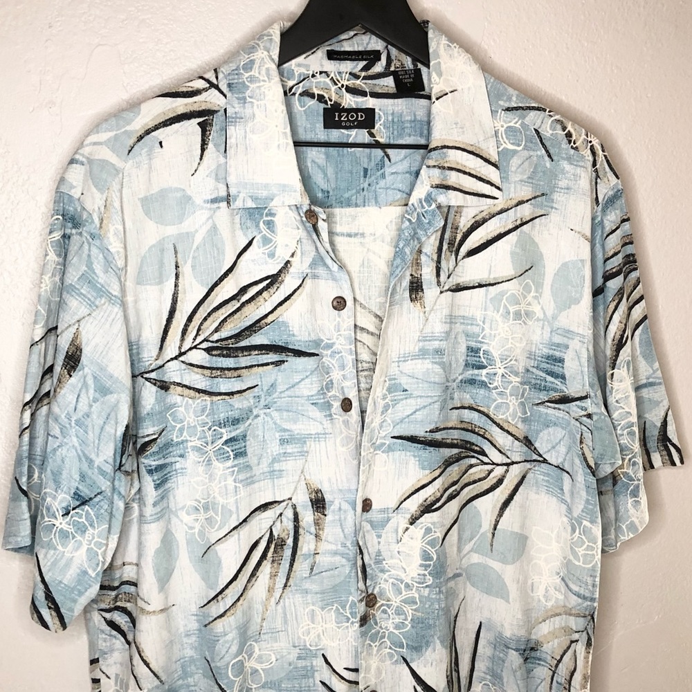 IZOD GOLF men’s hawaiian button down silk shirt L